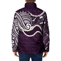 Aloha Hawaii Kalo Pikake Lei Padded Jacket Chest Tattoo Purple Hawaiian Pattern