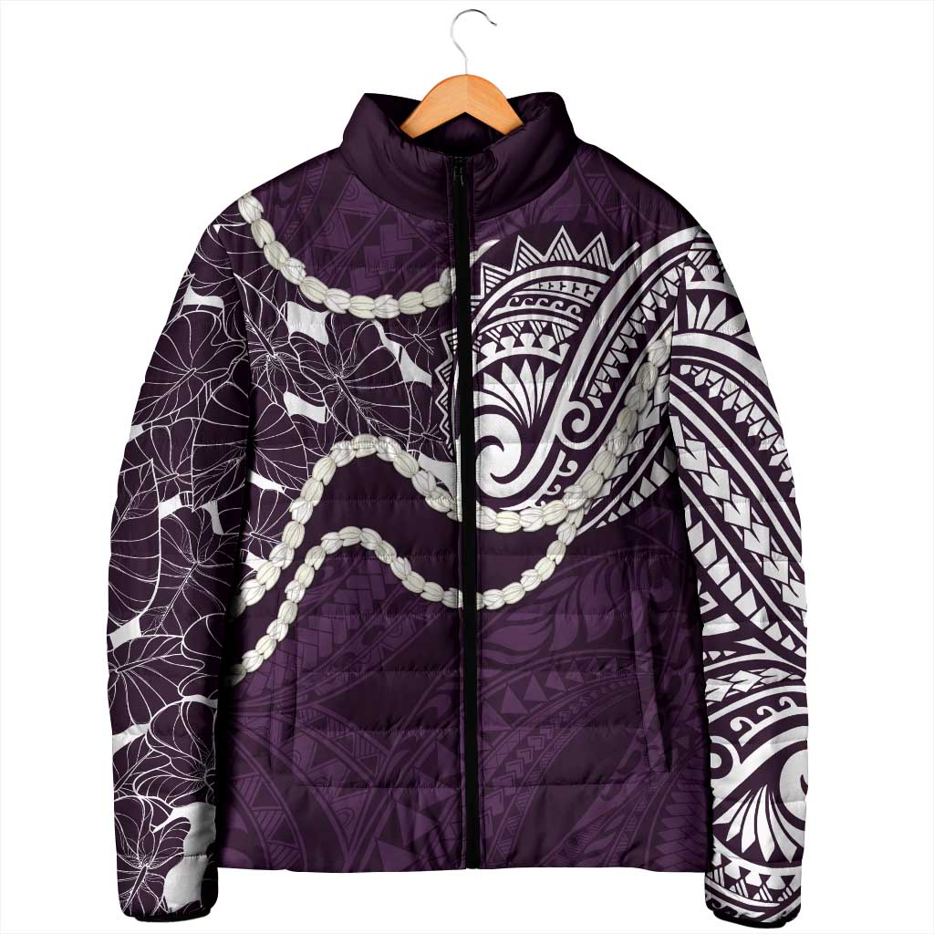 Aloha Hawaii Kalo Pikake Lei Padded Jacket Chest Tattoo Purple Hawaiian Pattern