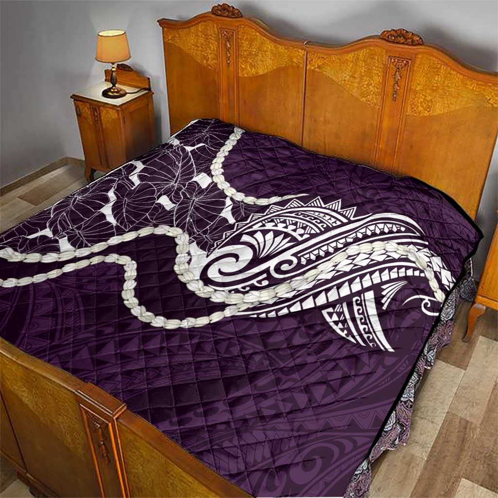 Aloha Hawaii Kalo Pikake Lei Quilt Chest Tattoo Purple Hawaiian Pattern
