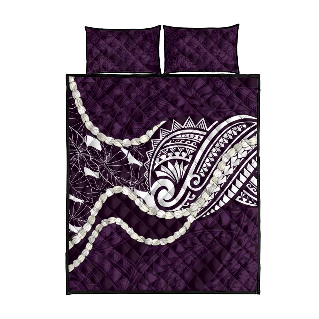 Aloha Hawaii Kalo Pikake Lei Quilt Bed Set Chest Tattoo Purple Hawaiian Pattern