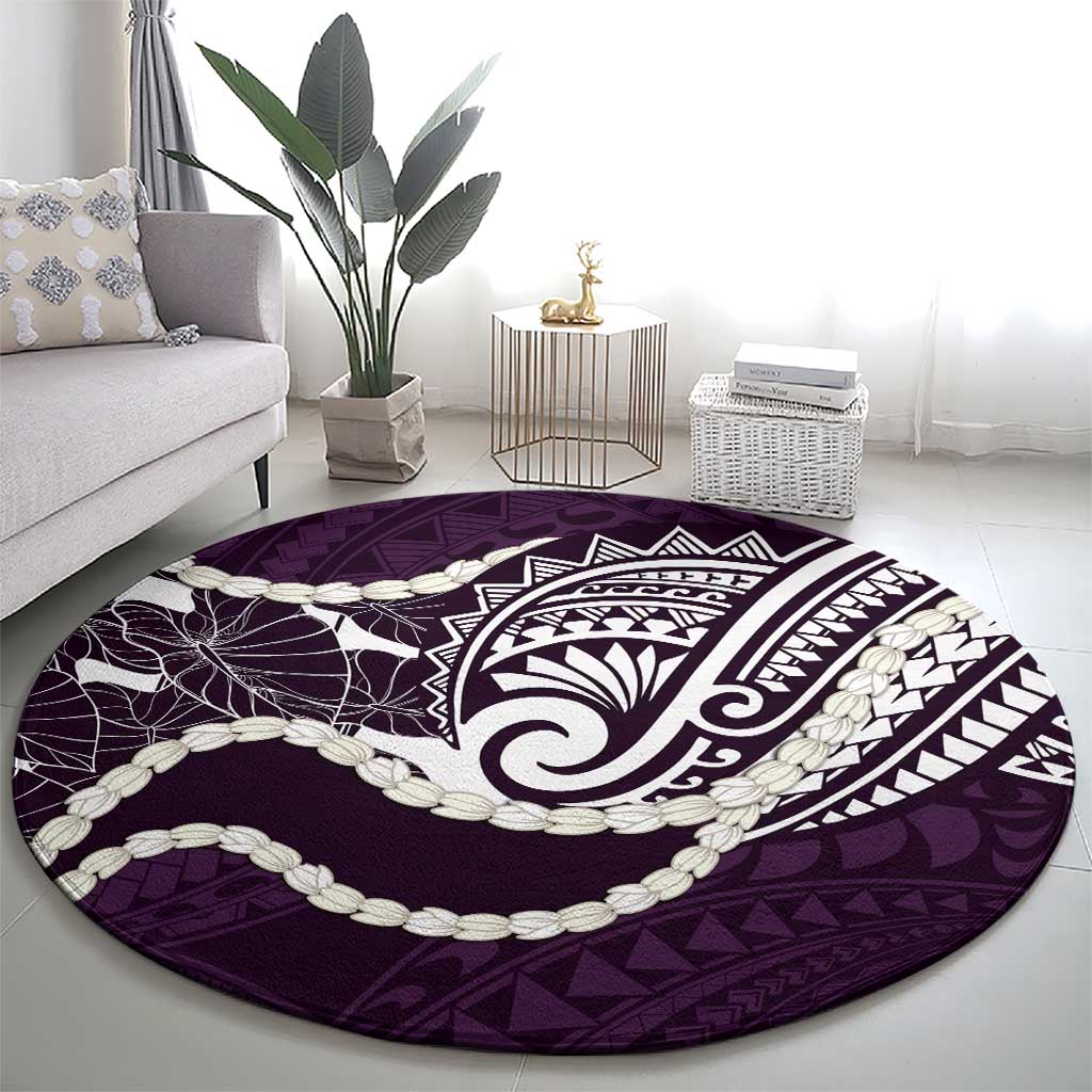 Aloha Hawaii Kalo Pikake Lei Round Carpet Chest Tattoo Purple Hawaiian Pattern