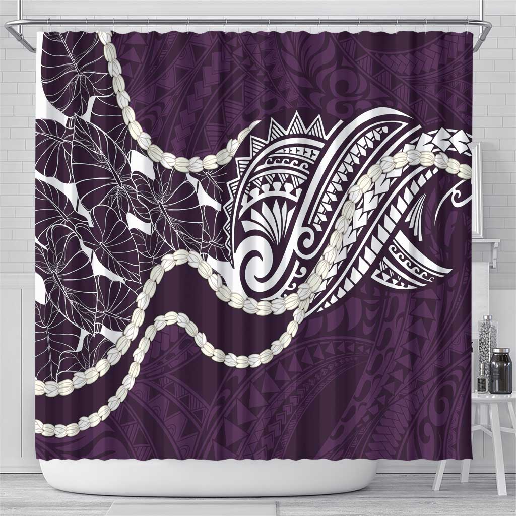 Aloha Hawaii Kalo Pikake Lei Shower Curtain Chest Tattoo Purple Hawaiian Pattern