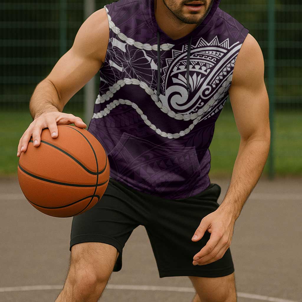 Aloha Hawaii Kalo Pikake Lei Sleeveless Hoodie Chest Tattoo Purple Hawaiian Pattern