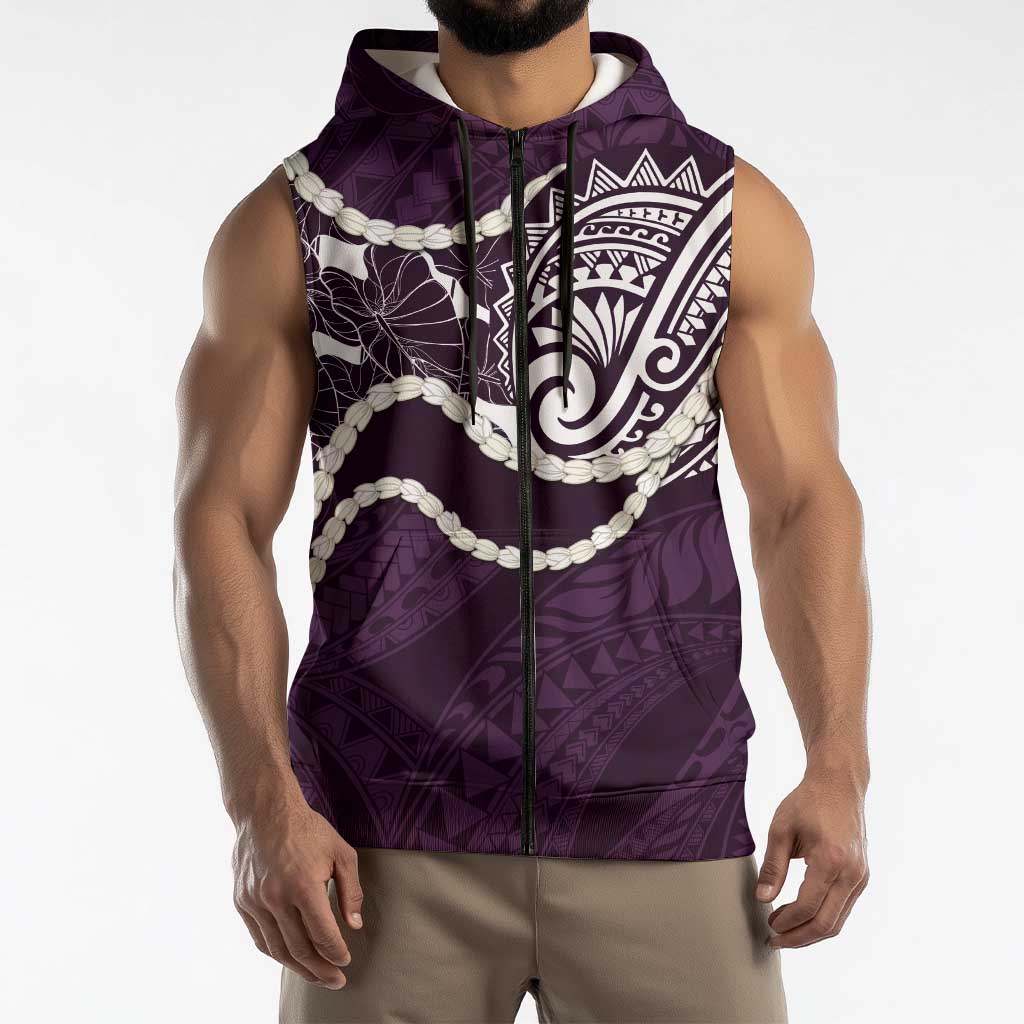 Aloha Hawaii Kalo Pikake Lei Sleeveless Zip Hoodie Chest Tattoo Purple Hawaiian Pattern