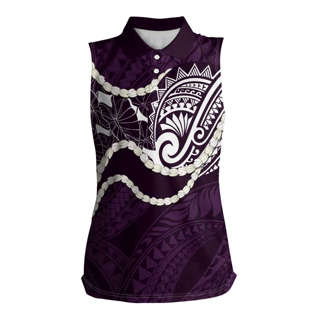 Aloha Hawaii Kalo Pikake Lei Women Sleeveless Polo Shirt Chest Tattoo Purple Hawaiian Pattern LT14 Female Purple - Polynesian Pride