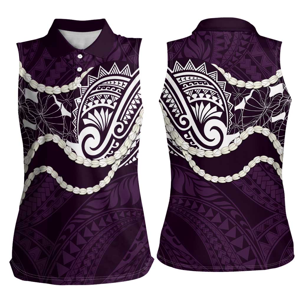 Aloha Hawaii Kalo Pikake Lei Women Sleeveless Polo Shirt Chest Tattoo Purple Hawaiian Pattern LT14 - Polynesian Pride