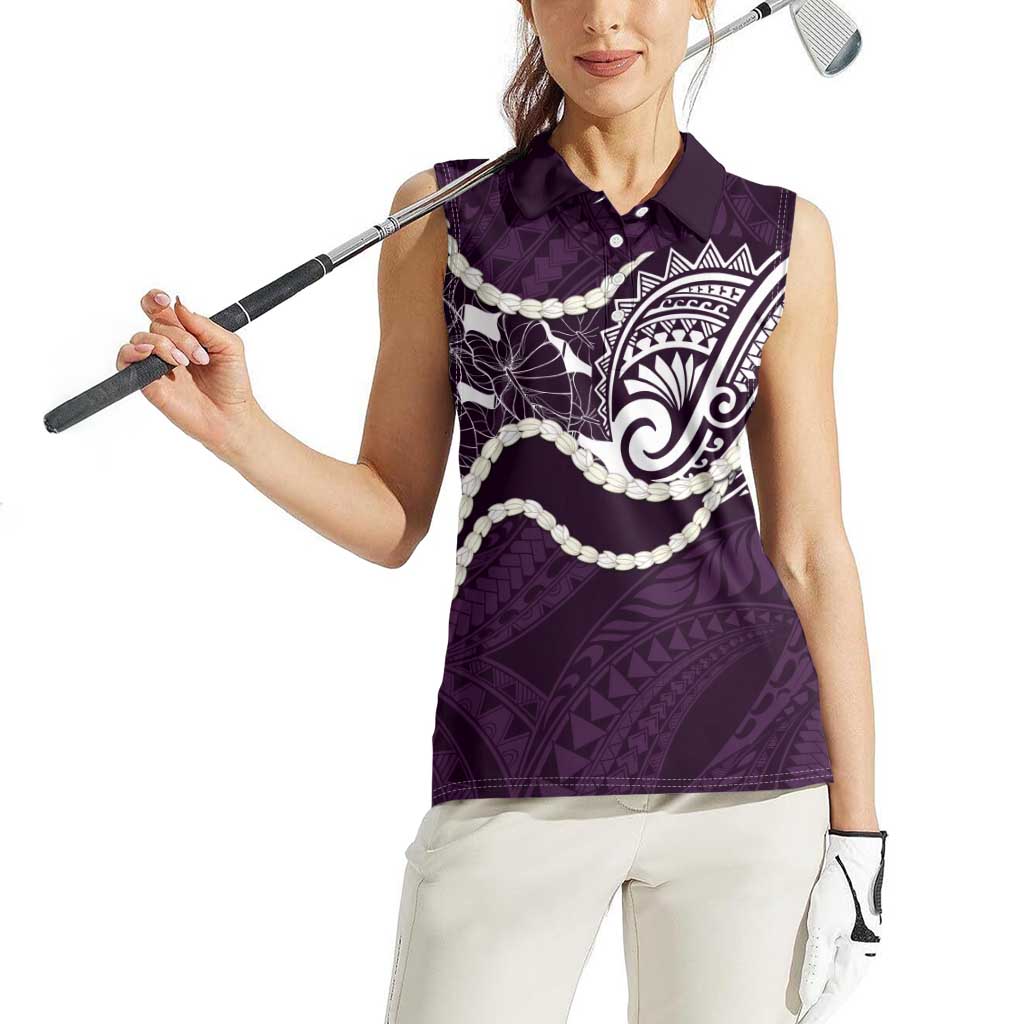 Aloha Hawaii Kalo Pikake Lei Women Sleeveless Polo Shirt Chest Tattoo Purple Hawaiian Pattern LT14 - Polynesian Pride