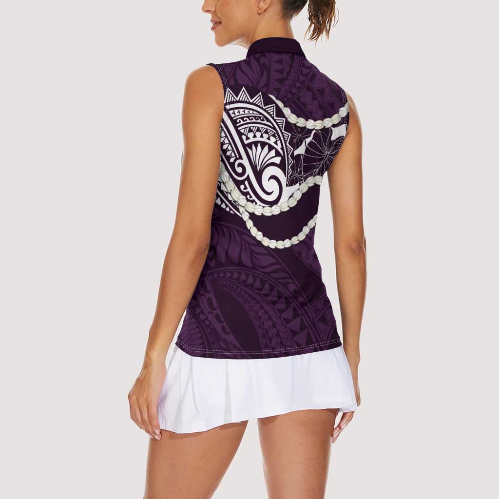 Aloha Hawaii Kalo Pikake Lei Women Sleeveless Polo Shirt Chest Tattoo Purple Hawaiian Pattern LT14 - Polynesian Pride
