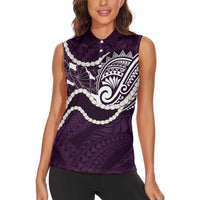 Aloha Hawaii Kalo Pikake Lei Women Sleeveless Polo Shirt Chest Tattoo Purple Hawaiian Pattern LT14 - Polynesian Pride