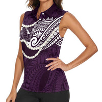 Aloha Hawaii Kalo Pikake Lei Women Sleeveless Polo Shirt Chest Tattoo Purple Hawaiian Pattern LT14 - Polynesian Pride
