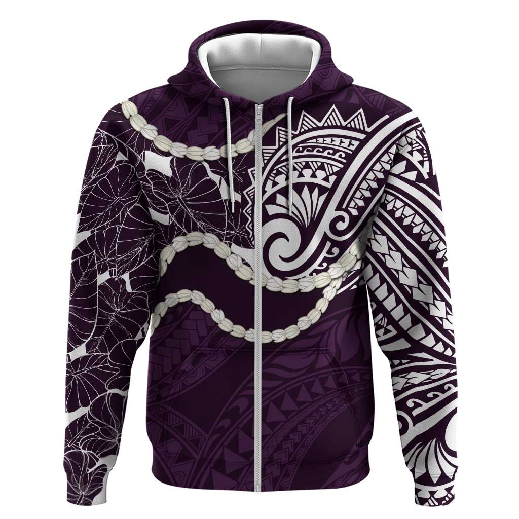Aloha Hawaii Kalo Pikake Lei Zip Hoodie Chest Tattoo Purple Hawaiian Pattern