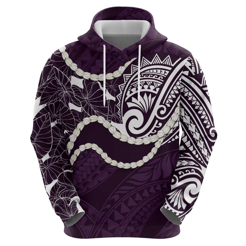 Aloha Hawaii Kalo Pikake Lei Zip Hoodie Chest Tattoo Purple Hawaiian Pattern