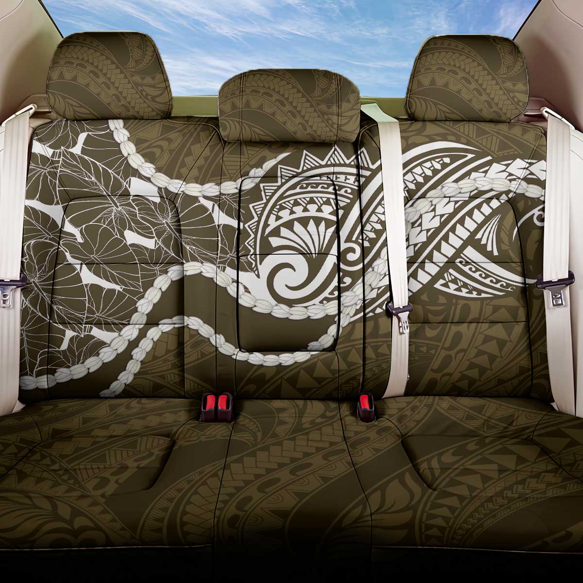 Aloha Hawaii Kalo Pikake Lei Back Car Seat Cover Chest Tattoo Gold Hawaiian Pattern
