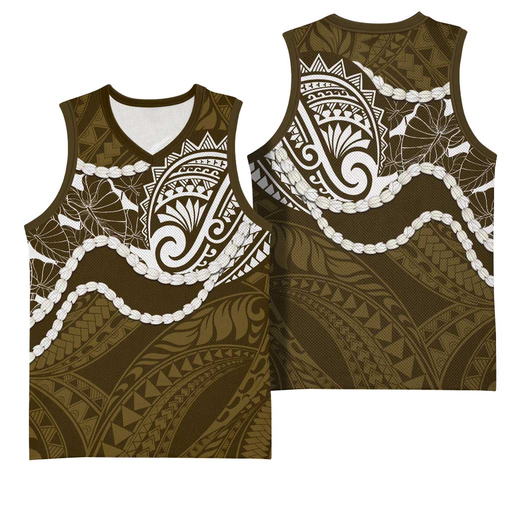 Aloha Hawaii Kalo Pikake Lei Basketball Jersey Chest Tattoo Gold Hawaiian Pattern
