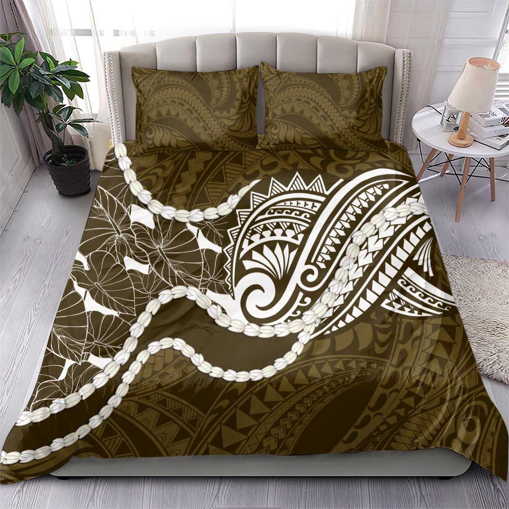 Aloha Hawaii Kalo Pikake Lei Bedding Set Chest Tattoo Gold Hawaiian Pattern