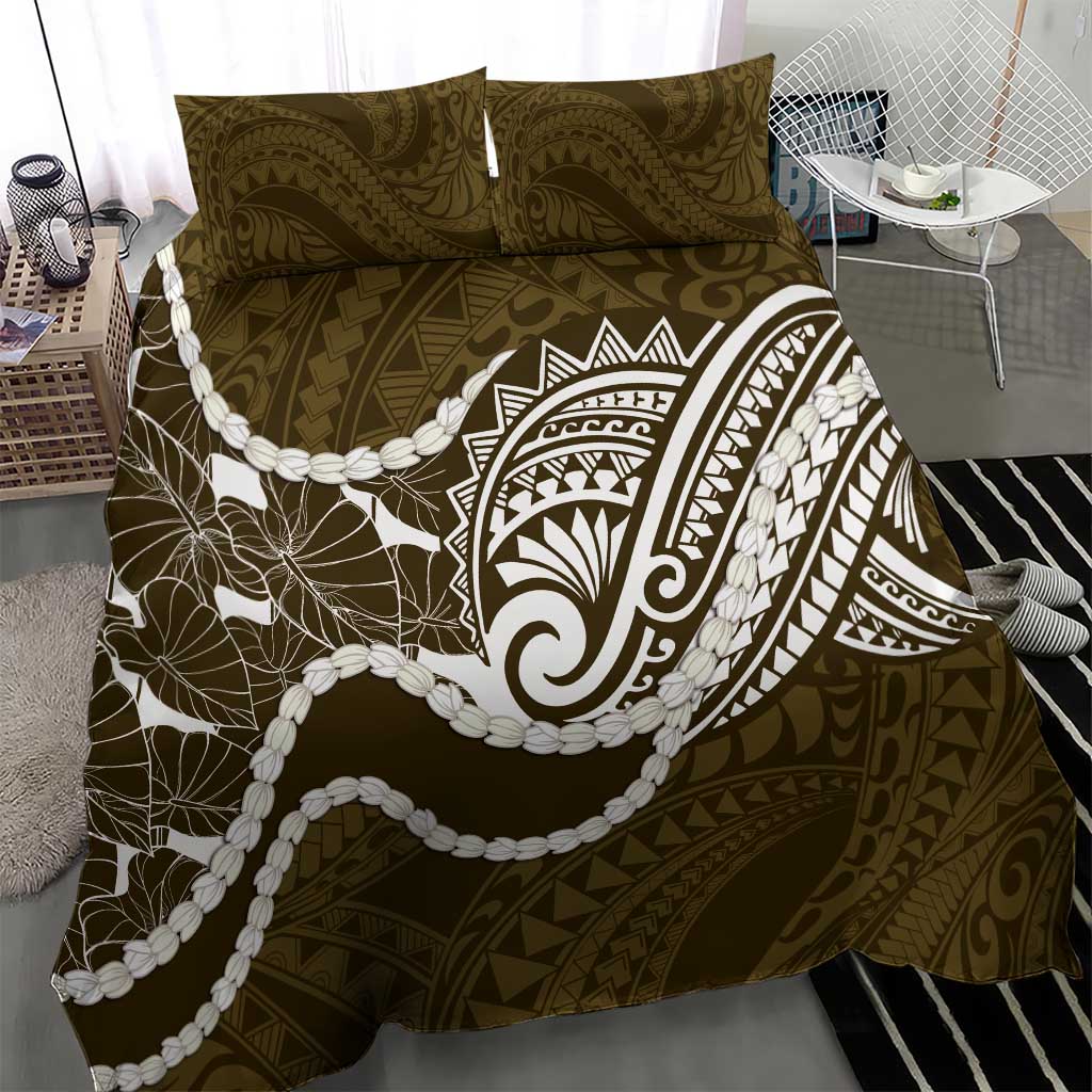 Aloha Hawaii Kalo Pikake Lei Bedding Set Chest Tattoo Gold Hawaiian Pattern