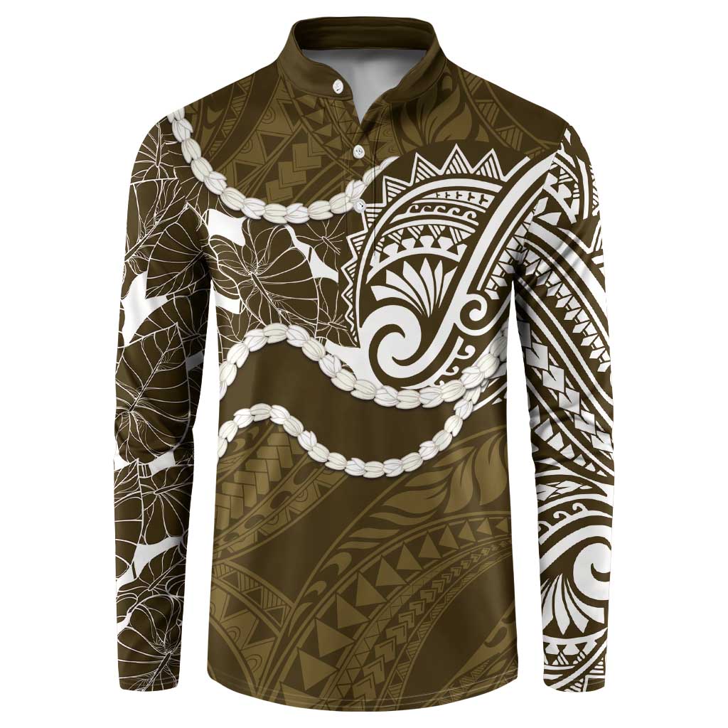 Aloha Hawaii Kalo Pikake Lei Button Sweatshirt Chest Tattoo Gold Hawaiian Pattern