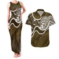 Aloha Hawaii Kalo Pikake Lei Couples Matching Tank Maxi Dress and Hawaiian Shirt Chest Tattoo Gold Hawaiian Pattern LT14 Gold - Polynesian Pride
