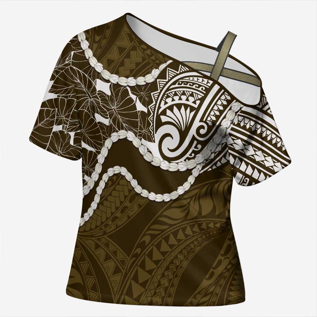 Aloha Hawaii Kalo Pikake Lei Cross Shoulder Shirt Chest Tattoo Gold Hawaiian Pattern