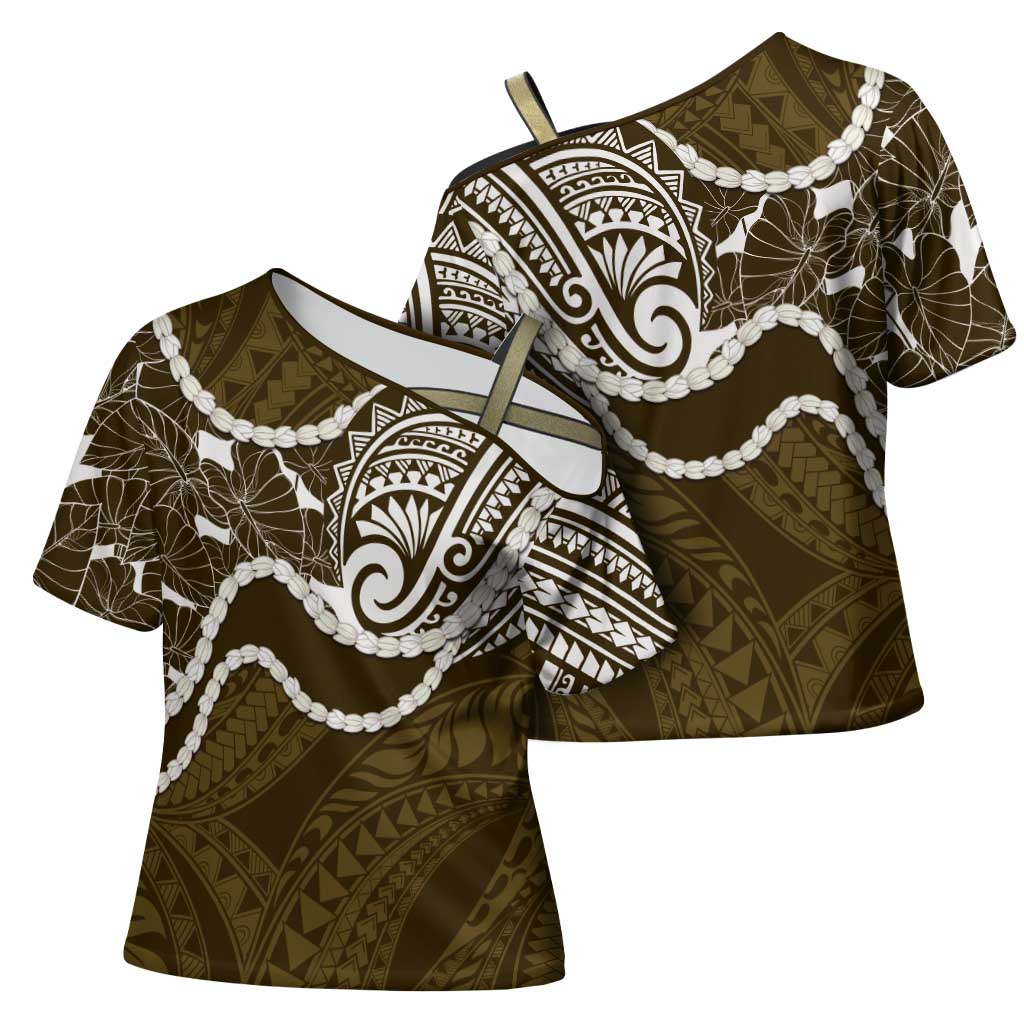 Aloha Hawaii Kalo Pikake Lei Cross Shoulder Shirt Chest Tattoo Gold Hawaiian Pattern