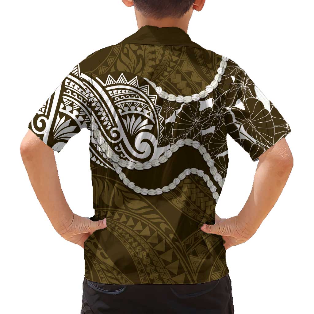 Aloha Hawaii Kalo Pikake Lei Family Matching Long Sleeve Bodycon Dress and Hawaiian Shirt Chest Tattoo Gold Hawaiian Pattern LT14 - Polynesian Pride