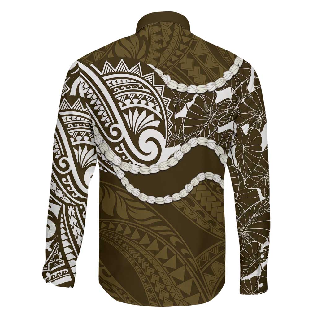 Aloha Hawaii Kalo Pikake Lei Family Matching Long Sleeve Bodycon Dress and Hawaiian Shirt Chest Tattoo Gold Hawaiian Pattern LT14 - Polynesian Pride