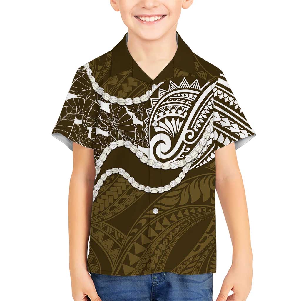 Aloha Hawaii Kalo Pikake Lei Family Matching Off The Shoulder Long Sleeve Dress and Hawaiian Shirt Chest Tattoo Gold Hawaiian Pattern LT14 Son's Shirt Gold - Polynesian Pride