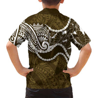 Aloha Hawaii Kalo Pikake Lei Family Matching Off Shoulder Maxi Dress and Hawaiian Shirt Chest Tattoo Gold Hawaiian Pattern LT14 - Polynesian Pride