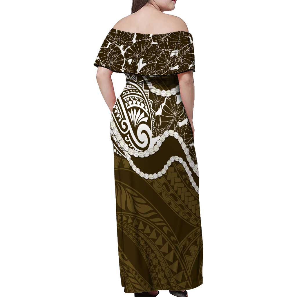 Aloha Hawaii Kalo Pikake Lei Family Matching Off Shoulder Maxi Dress and Hawaiian Shirt Chest Tattoo Gold Hawaiian Pattern LT14 - Polynesian Pride