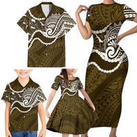 Aloha Hawaii Kalo Pikake Lei Family Matching Short Sleeve Bodycon Dress and Hawaiian Shirt Chest Tattoo Gold Hawaiian Pattern LT14 - Polynesian Pride
