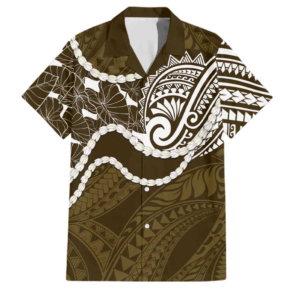 Aloha Hawaii Kalo Pikake Lei Family Matching Short Sleeve Bodycon Dress and Hawaiian Shirt Chest Tattoo Gold Hawaiian Pattern LT14 Dad's Shirt - Short Sleeve Gold - Polynesian Pride