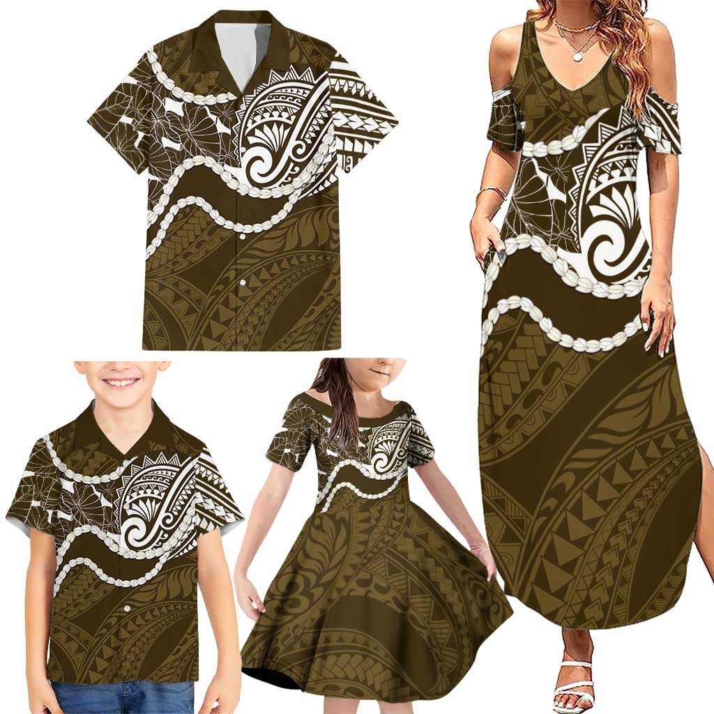 Aloha Hawaii Kalo Pikake Lei Family Matching Summer Maxi Dress and Hawaiian Shirt Chest Tattoo Gold Hawaiian Pattern LT14 - Polynesian Pride
