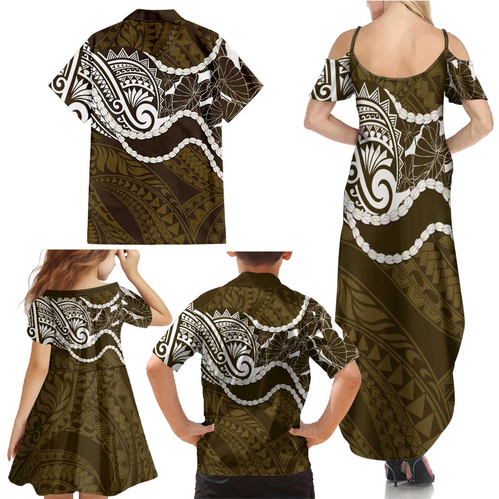 Aloha Hawaii Kalo Pikake Lei Family Matching Summer Maxi Dress and Hawaiian Shirt Chest Tattoo Gold Hawaiian Pattern LT14 - Polynesian Pride