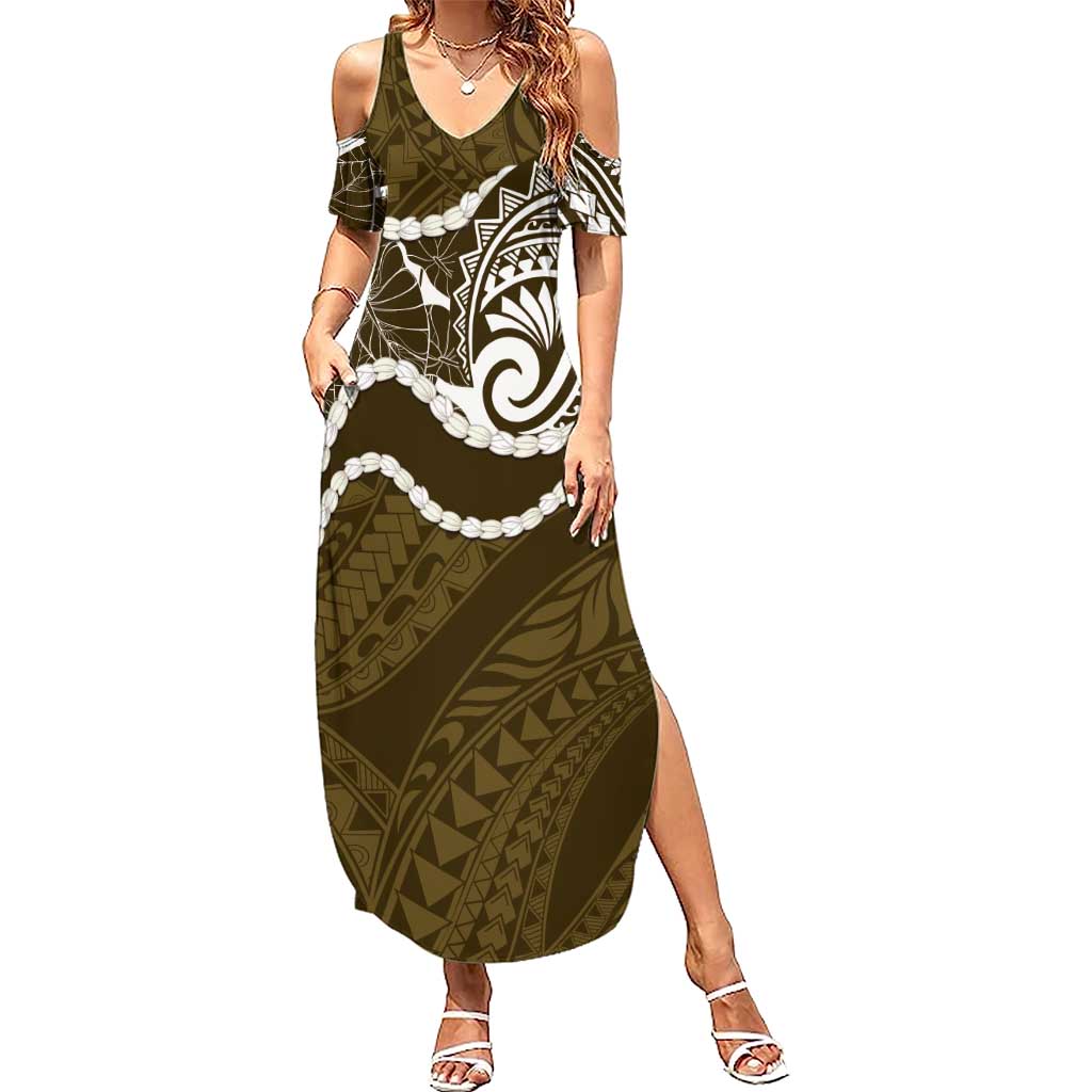 Aloha Hawaii Kalo Pikake Lei Family Matching Summer Maxi Dress and Hawaiian Shirt Chest Tattoo Gold Hawaiian Pattern LT14 Mom's Dress Gold - Polynesian Pride