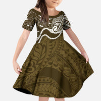Aloha Hawaii Kalo Pikake Lei Family Matching Tank Maxi Dress and Hawaiian Shirt Chest Tattoo Gold Hawaiian Pattern LT14 Daughter's Dress Gold - Polynesian Pride