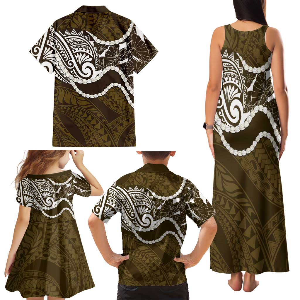 Aloha Hawaii Kalo Pikake Lei Family Matching Tank Maxi Dress and Hawaiian Shirt Chest Tattoo Gold Hawaiian Pattern LT14 - Polynesian Pride