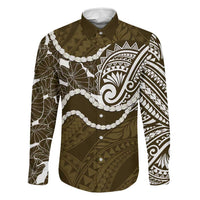 Aloha Hawaii Kalo Pikake Lei Family Matching Tank Maxi Dress and Hawaiian Shirt Chest Tattoo Gold Hawaiian Pattern LT14 Dad's Shirt - Long Sleeve Gold - Polynesian Pride