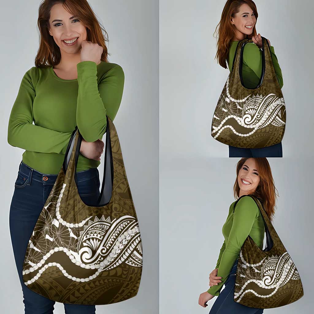 Aloha Hawaii Kalo Pikake Lei Grocery Bag Chest Tattoo Gold Hawaiian Pattern