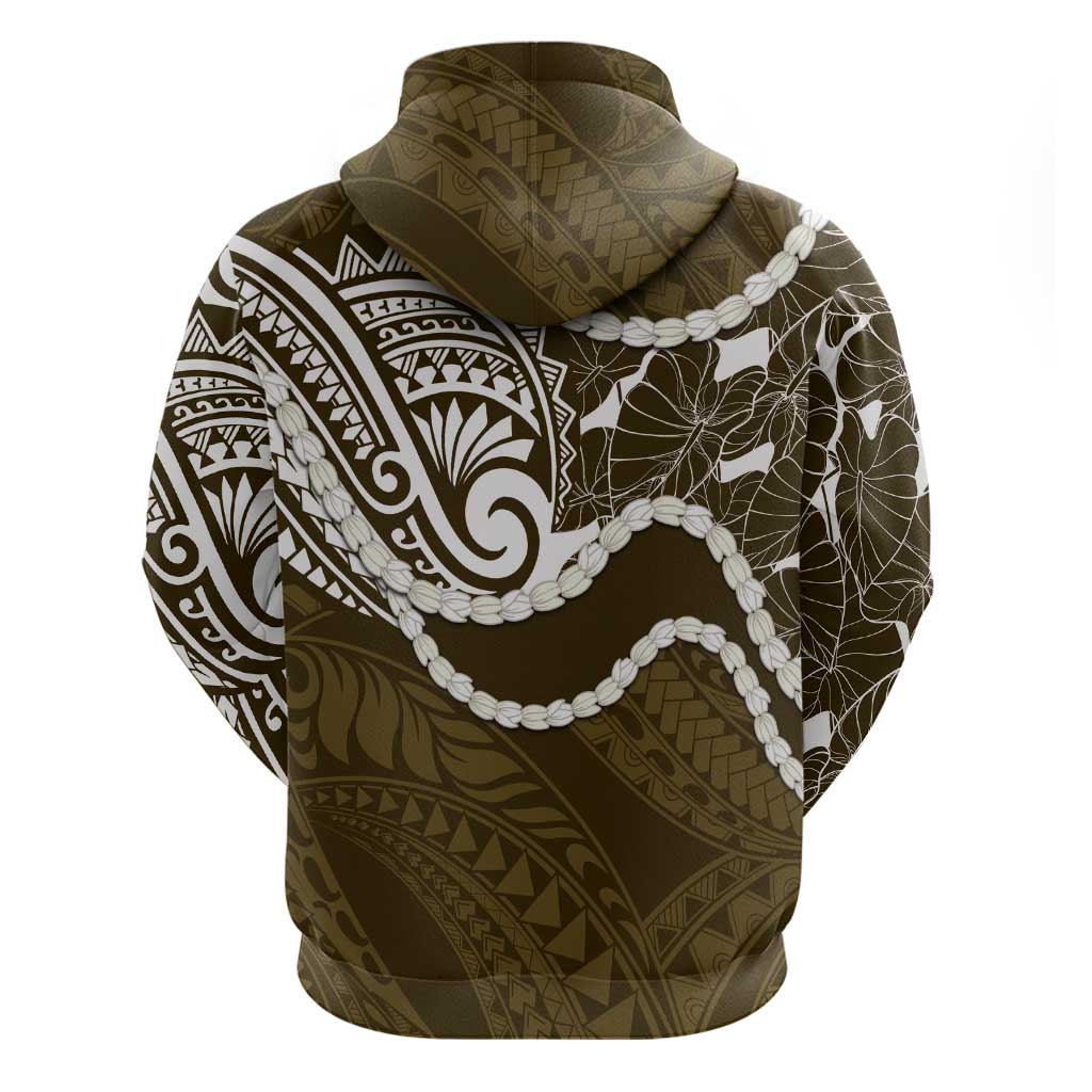 Aloha Hawaii Kalo Pikake Lei Hoodie Chest Tattoo Gold Hawaiian Pattern