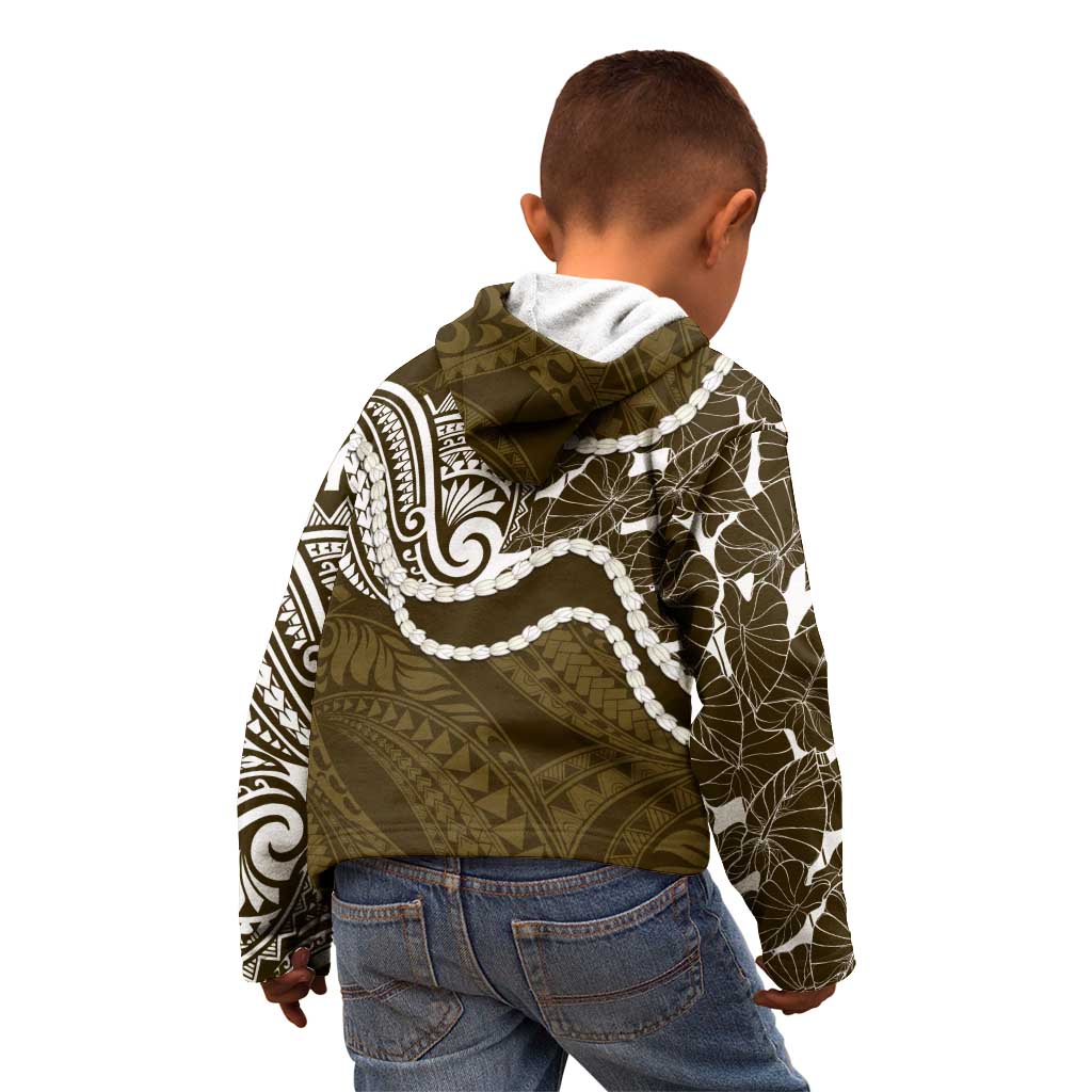 Aloha Hawaii Kalo Pikake Lei Kid Hoodie Chest Tattoo Gold Hawaiian Pattern