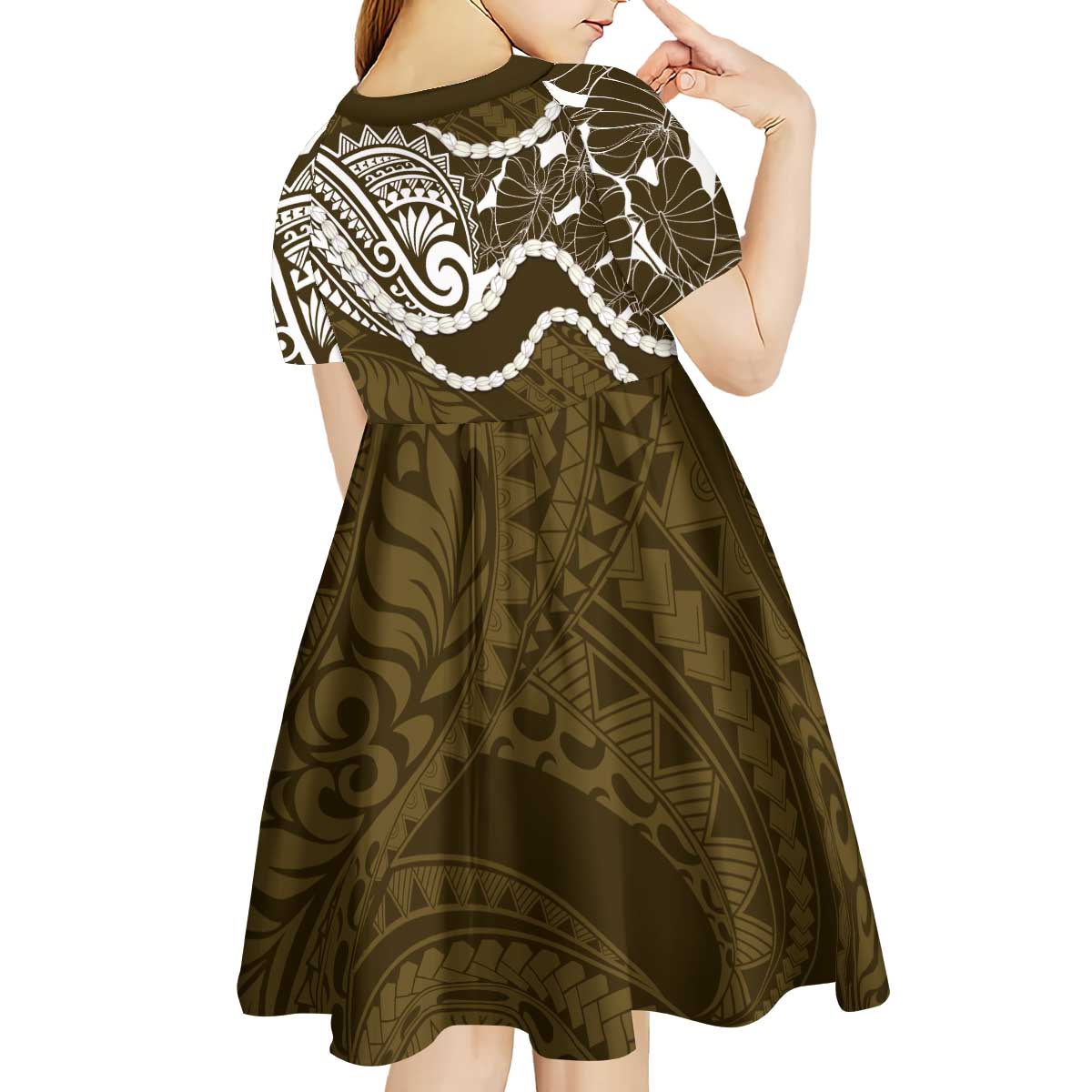 Aloha Hawaii Kalo Pikake Lei Kid Short Sleeve Dress Chest Tattoo Gold Hawaiian Pattern