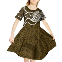 Aloha Hawaii Kalo Pikake Lei Kid Short Sleeve Dress Chest Tattoo Gold Hawaiian Pattern