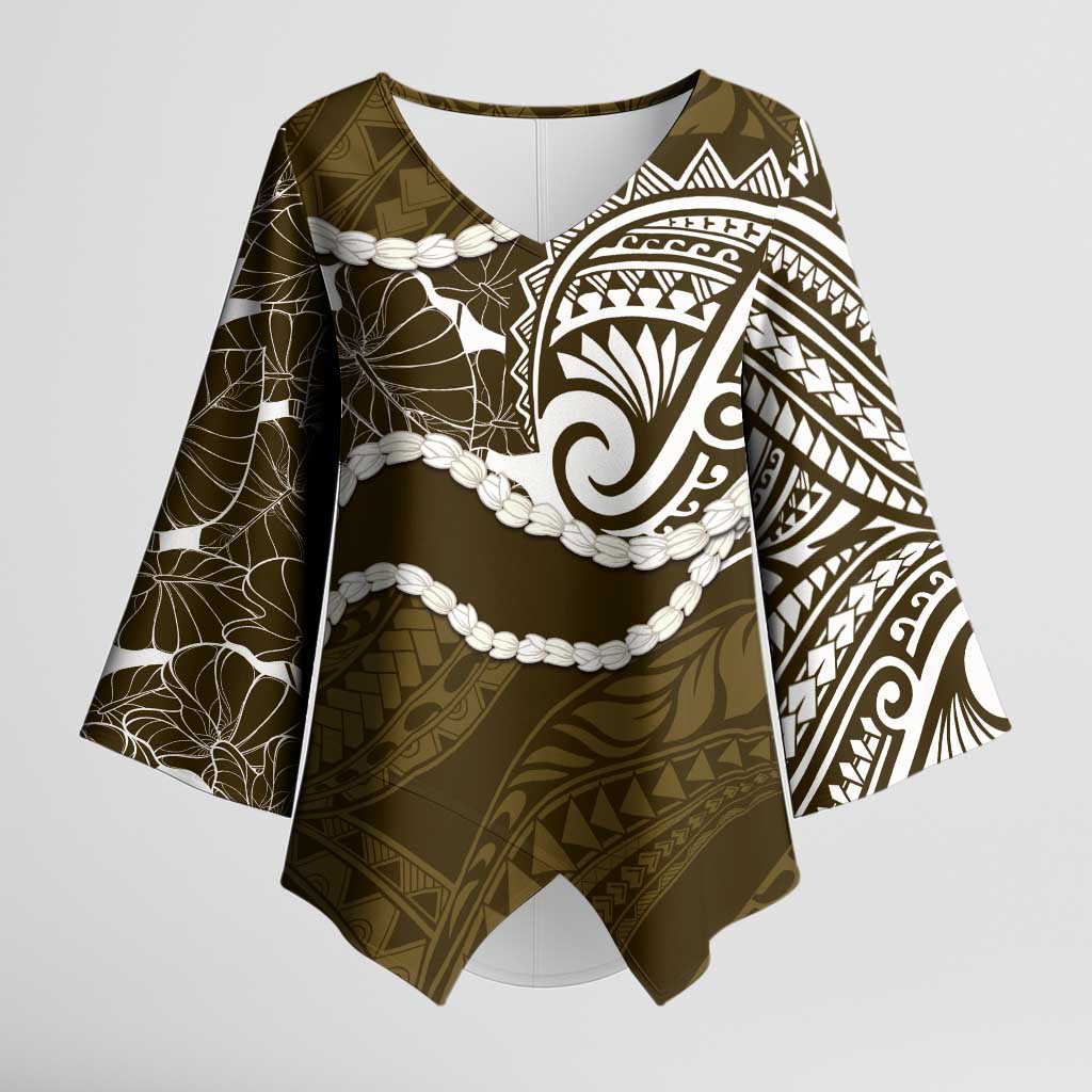 Aloha Hawaii Kalo Pikake Lei Kimono Sleeve Blouse Chest Tattoo Gold Hawaiian Pattern