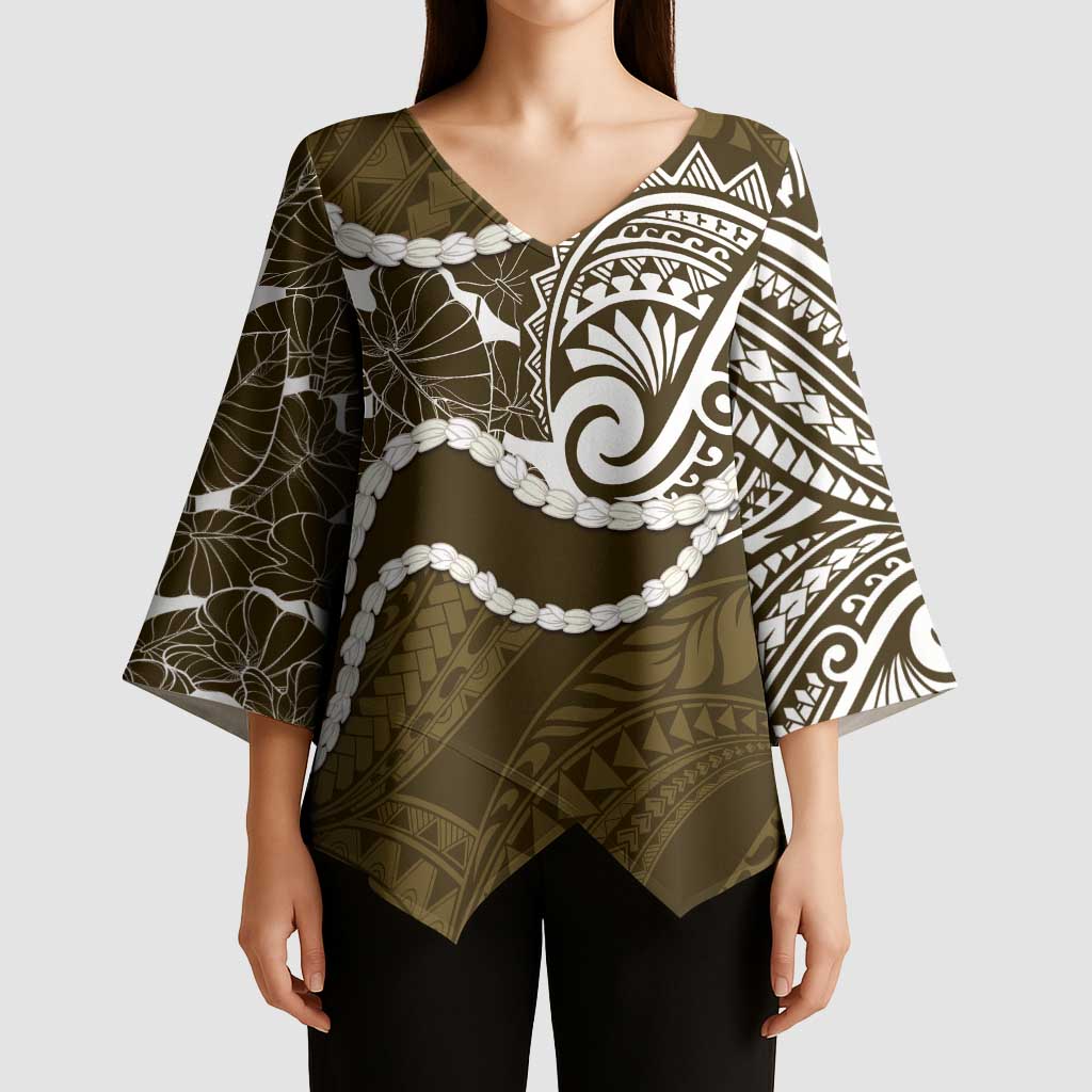 Aloha Hawaii Kalo Pikake Lei Kimono Sleeve Blouse Chest Tattoo Gold Hawaiian Pattern