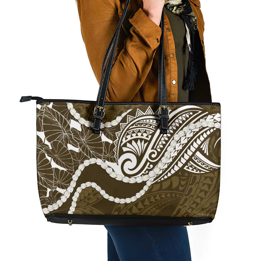 Aloha Hawaii Kalo Pikake Lei Leather Tote Bag Chest Tattoo Gold Hawaiian Pattern