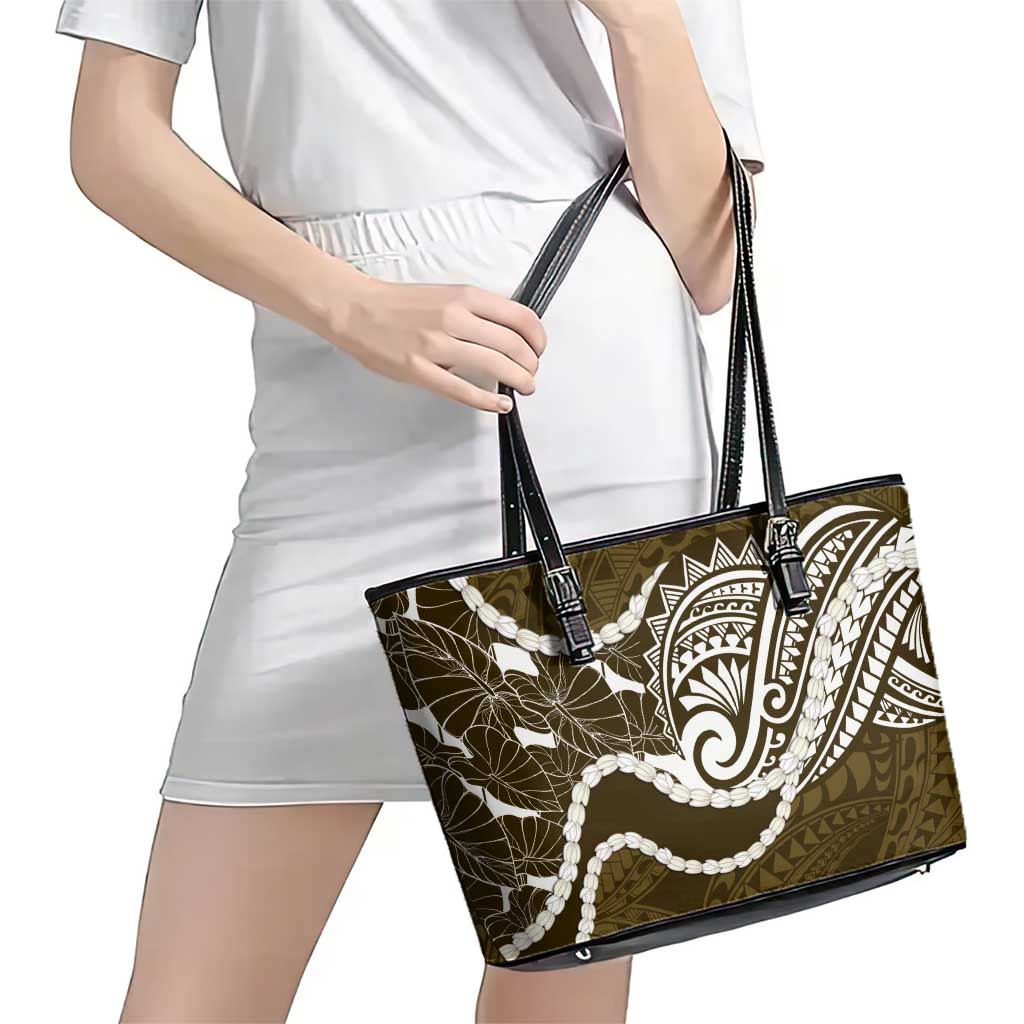 Aloha Hawaii Kalo Pikake Lei Leather Tote Bag Chest Tattoo Gold Hawaiian Pattern