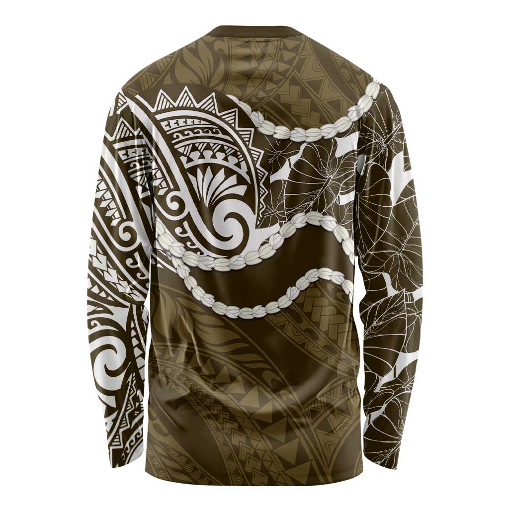 Aloha Hawaii Kalo Pikake Lei Long Sleeve Shirt Chest Tattoo Gold Hawaiian Pattern