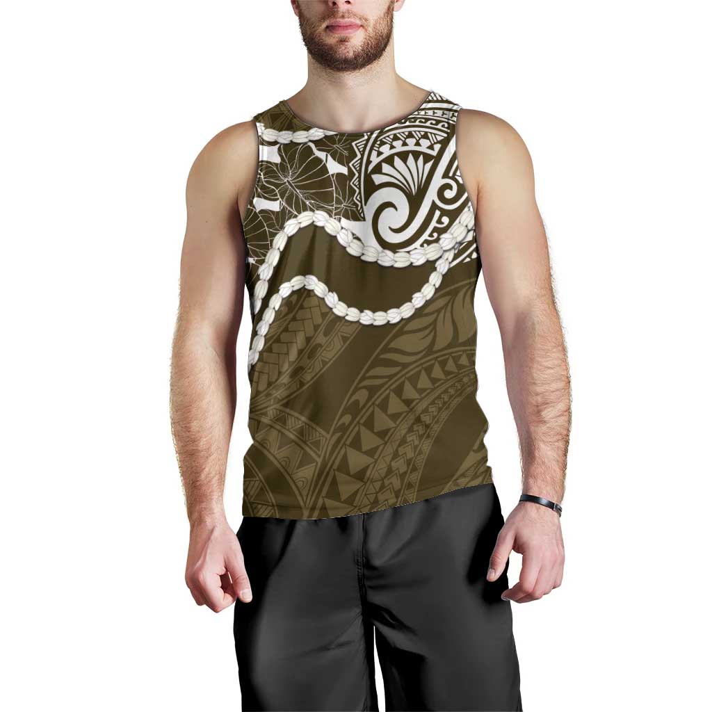Aloha Hawaii Kalo Pikake Lei Men Tank Top Chest Tattoo Gold Hawaiian Pattern