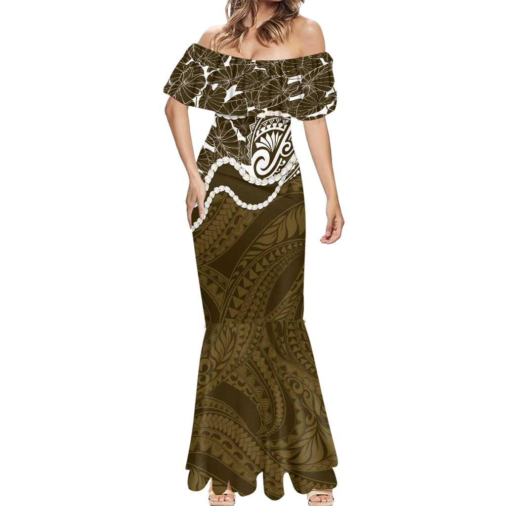 Aloha Hawaii Kalo Pikake Lei Mermaid Dress Chest Tattoo Gold Hawaiian Pattern