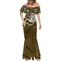 Aloha Hawaii Kalo Pikake Lei Mermaid Dress Chest Tattoo Gold Hawaiian Pattern